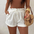 Womens Solid-Colored Loose All-Match Casual Cotton-Linen Shorts