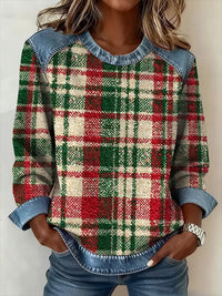 Womens 3D Digital-Print Crew-Neck Fashion Pullover Long-Sleeve Sweatshirt