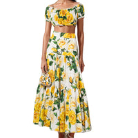 European And American Womens Elegant Sexy Printed Pleated Skirt Fashion Set