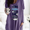 Womens Loose Plus-Size Casual Pullover Top With Long Sleeves And Print