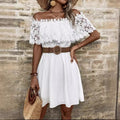 Summer Water-Soluble Lace Panel Off-Shoulder Waist-Cinching Dress