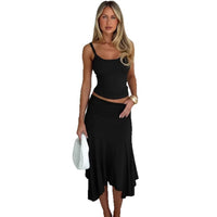 Womens Off-shoulder Midriff-baring Top And Skirt Set For Women