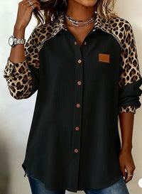 Womens Casual Printed Lapel Blouse Top