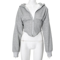 Women's Clothing Long-sleeve Zipper Hooded Cardigan Short