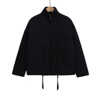 Womens Solid-Color Cotton Coat For FallWinter With Lacing