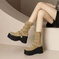Platform Wedge Booties Women's Belt Buckle Muffin Middle Boots