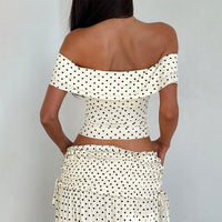 Sexy Off-Shoulder Tube Top And Fashionable Polka-Dot Long Skirt Set With Side Bow