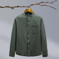 Cotton And Linen Solid Color National Style Men's Shirt