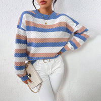 Autumn And Winter Round Neck Long Sleeve Striped Loose Casual Sweater