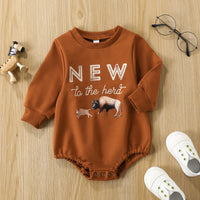 English Letter Cowhead Cotton Long Sleeve Triangle Romper