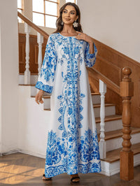 Muslim Robe Diamond Studded Bead Round Neck Dress