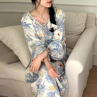 High-end Sleepwear Spring Autumn Round-neck Long Dress