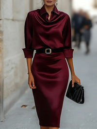 Satin Long-sleeve Casual Dress For Women