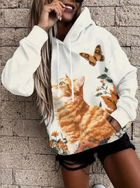 Printed Casual Street-Style Loose-Fit Women's Hoodie