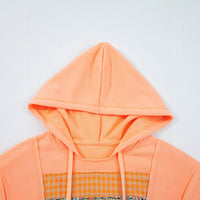 Retro Plaid Hooded Women's Contrast Color Sweatshirt