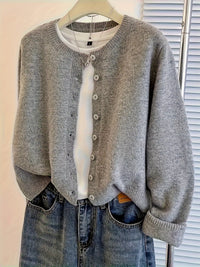 European And American Fashionable Knitted Cardigan Casual Versatile Loose Crew Neck Top