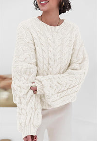 Thick Needle Hemp Flower Loose Pullover Round Neck Long Sleeve Sweater