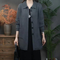 High Polo Collar Women's Sweater Single-breasted Knitted Cardigan