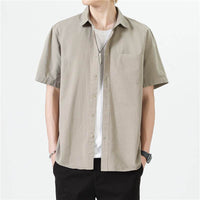 Cotton Short-sleeved Casual Solid Color Shirt Coat