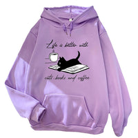 European And American Street Coffee Cat Cartoon Print Sweatshirt
