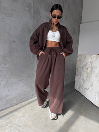 Casual Sports Suit Cardigan Wide Leg Sweatpants For Women