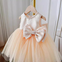 Children's Dress Girls' Summer Long-sleeve Coat Pettiskirt Champagne Big Bow High-waisted Gauzy