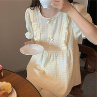 Women's Fashionable Cotton Gauze Plaid Ruffle Short-sleeved Loungewear