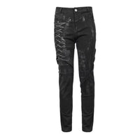 Punk Mecha Mens Trousers Slim-fit Casual Pants With A Washed Distressed Denim Look