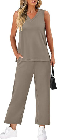 V-neck Vest And Casual Pants Set