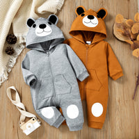 Baby Boys And Girls Bear Head Hooded Long Leg Romper