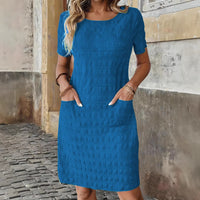 Solid-color Crewneck Woven Non-stretch Womens Dress
