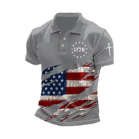Short-sleeve T-shirt With National Flag Print And A Turn-down Collar POLO Shirt