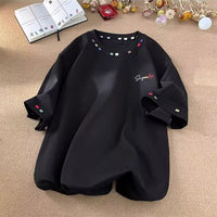 Retro High-Street Embroidered Loose-Fit Half-Sleeve Top