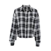 Black And White Lattice Pattern Shirt Loose-fitting Women's