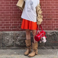 Chunky-heeled Vintage Distressed Mid-calf Boots Womens