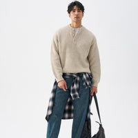 Mens Thick Simple Henley-Neck Sweater For Fall And Winter