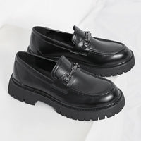 Chunky-soled Height-increasing British-style Business Loafers With A Wide Toe