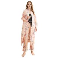 Women's Fashion Sling Print Pajamas Mid Length Belted Loungewear Three Piece Set