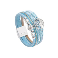 Drilled-bead Multi-layer PU Leather Braided Magnetic-clasp Bracelet
