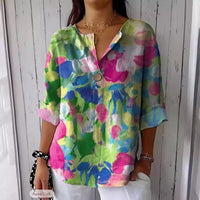 Women's Spring And Autumn Button V-neck Casual Top T-shirt