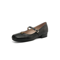 The Woman Is Wearing Low-heeled Mary Jane Shoes