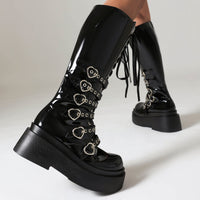 Womens Casual Chunky-Soled Punk-Style Over-the-Knee Boots With Cross-Tie Straps