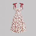 Elegant Lace-Up Shoulder With Floral Print Waist-Cinching Design Vacation-Ready Chic Casual Slip Dress