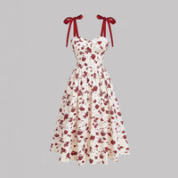 Elegant Lace-Up Shoulder With Floral Print Waist-Cinching Design Vacation-Ready Chic Casual Slip Dress