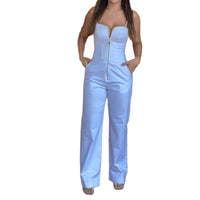 Summer Solid Color Sling Slim-fit Pocket Jumpsuit