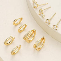 Real Gold Brass Electroplated Zircon Inlaid Earring Set
