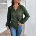 Fall V-neck Women's Top Texture Sunken Stripe Long-sleeved Sweater