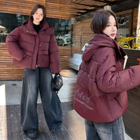 Letter Printing Stitching Loose Cotton-padded Clothes