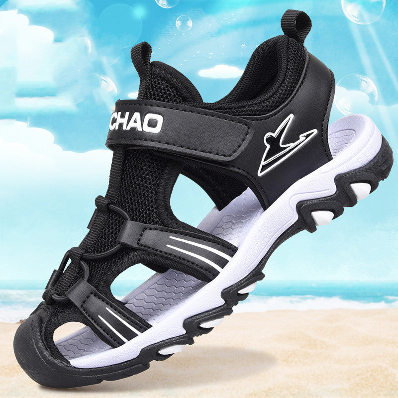 Boys Sandals Baotou Summer Soft Sole Black Children's Beach Shoes Boys Sandals Non-slip