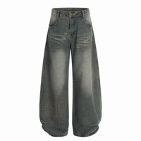 American-style Rivet-deconstructed Distressed Washed Denim Jeans